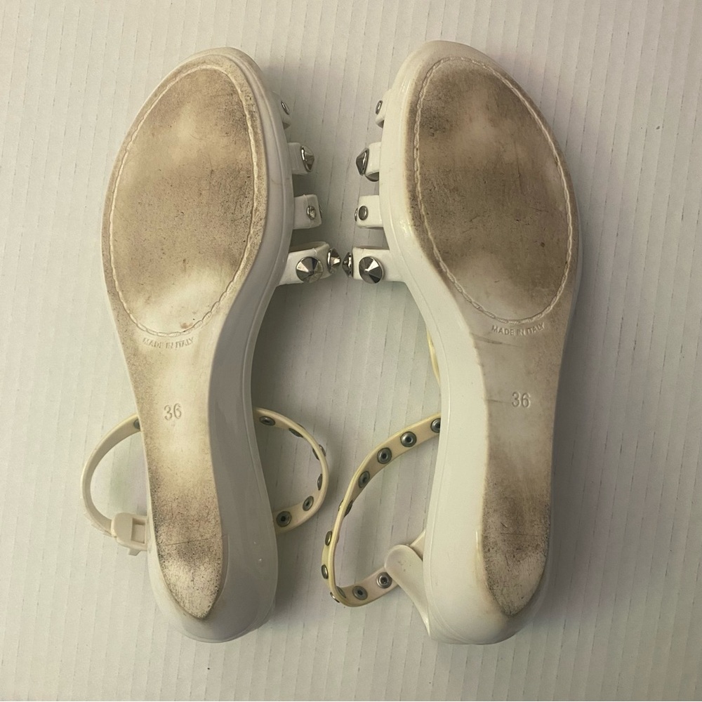 Jimmy Choo Jenny White Sandals with Silver Studs GUC 36 - Picture 6 of 10